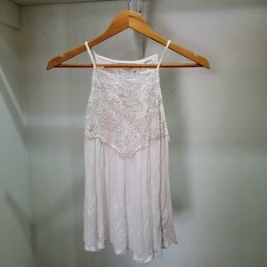 Women's Eyeshadow White & Cream Floral Criss-Cross Back Tank Top - Size M